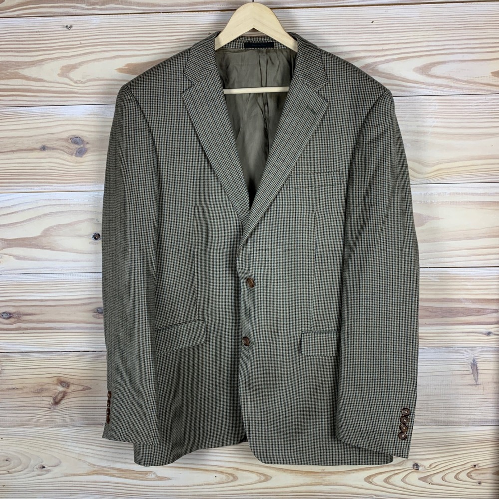 Lauren Ralph Lauren Blazer Mens 44L Brown Houndstooth Silk Wool Sport Coat 14085
